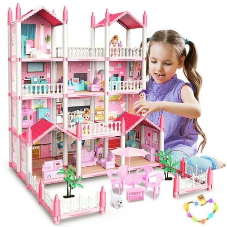 Pink  JoyStone Dollhouse with Figures  14 Rooms  F