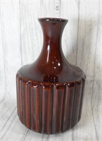 MCM 10" Brown Bottle Neck  Ribbed  Vase, No flaws