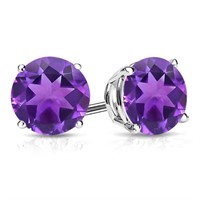 8MM Round Cut Amethyst 3.75CTW Stud Earrings in St