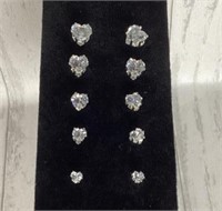 NEW 5 Pairs Heart Shape Unmarked CZ Earrings