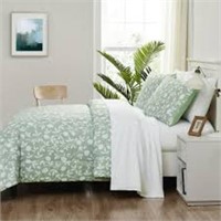 Mainstays Green Floral Reversible Comforter Set wi