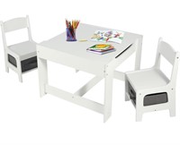 Wood Table and 2 Chairs Set, 3 in 1 Kids Table