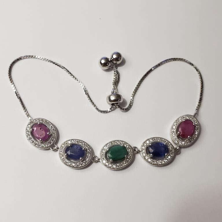$600 Silver Emerald Ruby Sapphire Bracelet