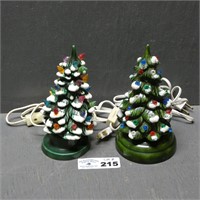 Pair of Miniature Ceramic Christmas Trees - 7"