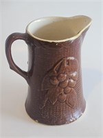 VTG 1950'S BROWN POTTERY PITCHER WITH GRAPES