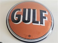 COOL 17" GULF GASOLINE METAL HANGING BUTTON SIGN