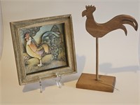 VTG HANDCARVED WOODEN ROOSTER WITH 3D SHADOWBOX