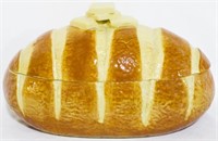 Ceramic bread loaf w/ butter cookie jar, 6"