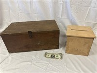 Old Wood Storage Box and Wood Ballot Box