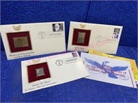 (3) First Day Cover Issue Stamps Gold Replicas