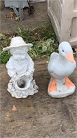 Cement Duck And Boy with pail