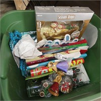 Tub Lot of Gift Bags & Christmas Decorations
