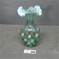 Fenton Green Opalescent Coin Dot Vase