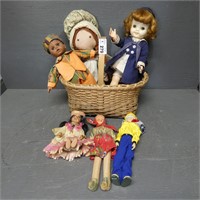 Basket of Assorted Collector Dolls