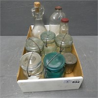 Lot of Glass Mason Jars & Other Bottles
