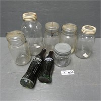 Assorted Glass Jars & Coca Cola Bottles
