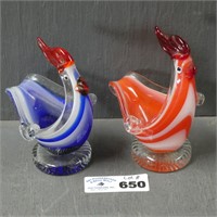 Pair of Murano Art Glass Roosters