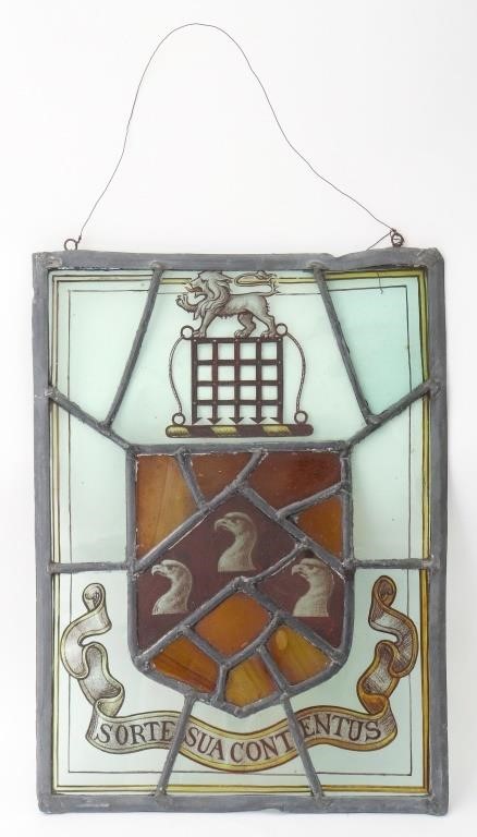Stained Glass Coat of Arms Window Panel, 19th C.