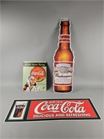 Vintage Coke & Budweiser Tin Advertising Signs