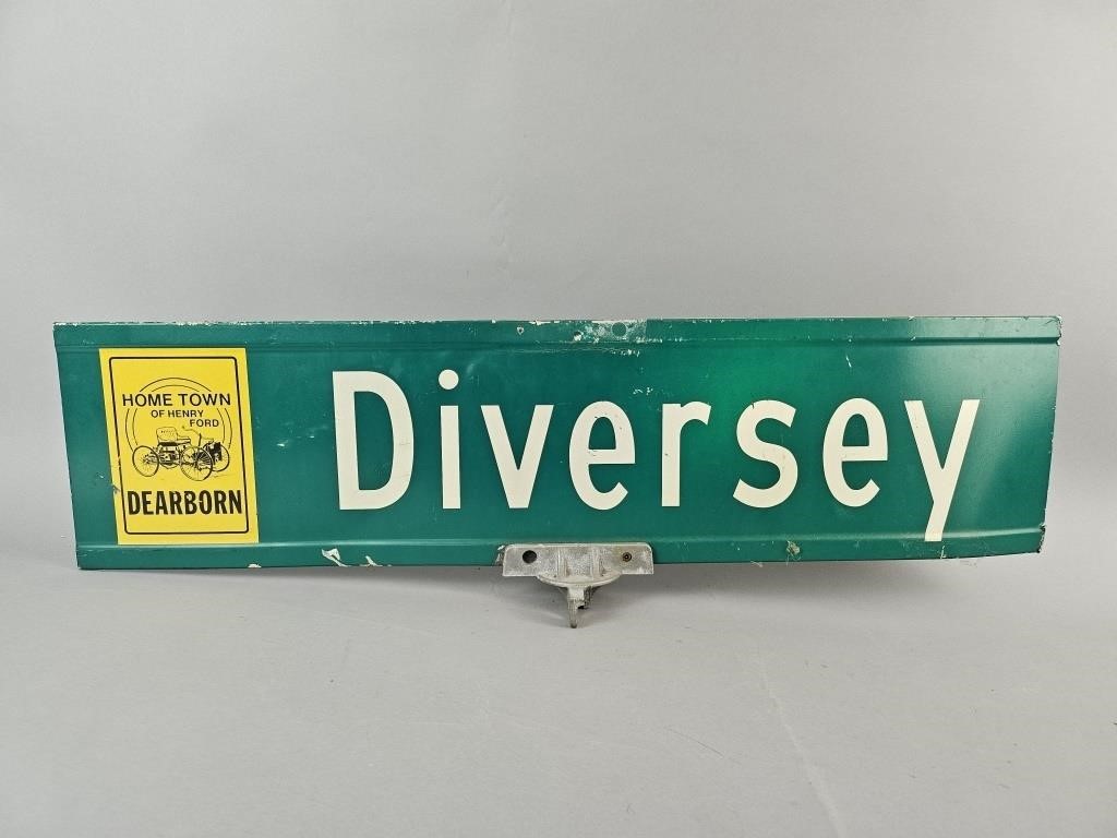 Vintage Real Diversey Green Metal Street Sign
