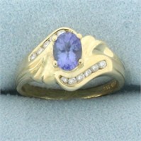 Tanzanite and Diamond Ring in 14k Yellow Gold