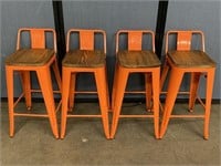 4 Metal Base Stools With Wood Seat