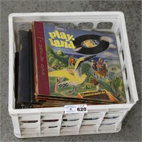 Crate of Assorted VHS & Records