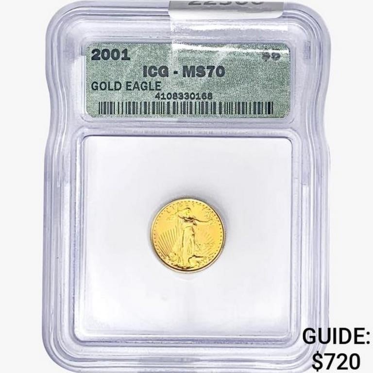 2001 $5 1/10oz. Gold Eagle ICG MS70