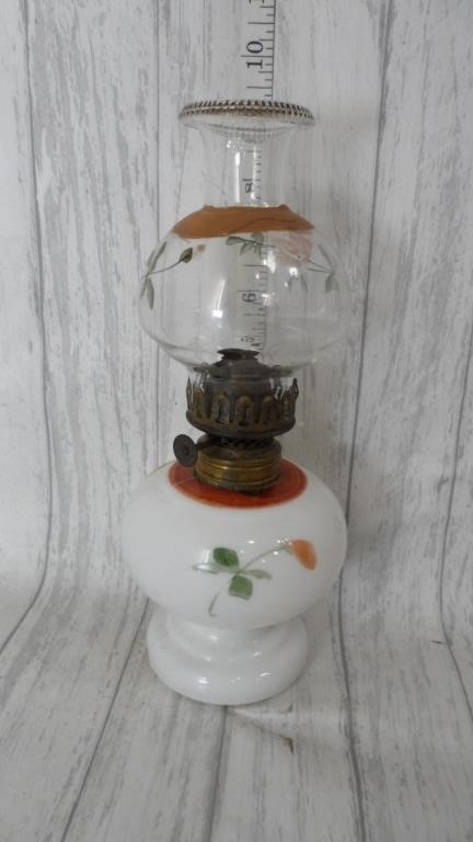 Nellie Bly Milk Glass Base & Painted Shade