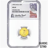 1993 $5 1/10oz. Gold Eagle NGC MS69 Signed Frost