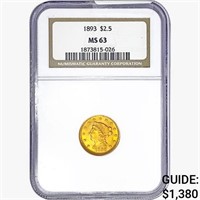 1893 $2.50 Gold Quarter Eagle NGC MS63