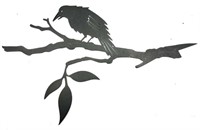 (5) Steel Laser Cut Wall Art (Crow on Branch)