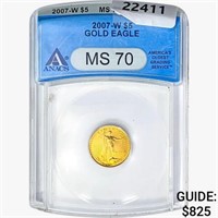 2007-W $5 1/10oz. Gold Eagle ANACS MS70