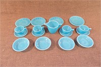 Vntg. Akro Agate Interior Panel Azure Blue Tea Set