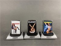 3 Playboy Zippo Lighters With Magnetic Stands