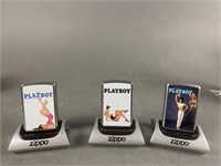 3 Zippo Playboy Lighters With Magnetic Stands