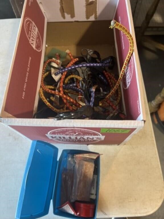 Box of bungee cords and more