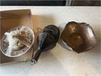 Vintage copper floral bowl, vintage scooper and