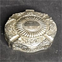 Vintage jewelry Trinket box w/ silver color coins