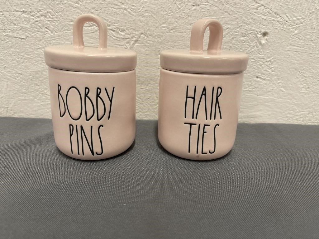 Rae Dunn HAIR TIES & BOBBY PINS Jars