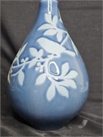 Art Pottery Vase Blue and Light Blue Matte Bird