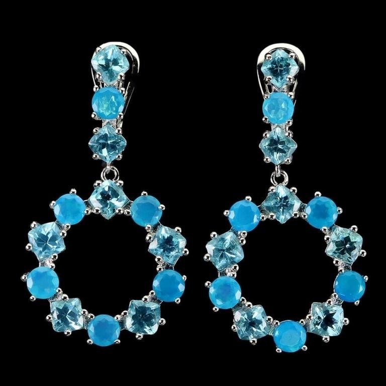 Natural Blue Apatite Blue Opal Earrings