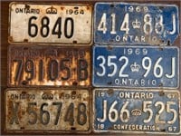 6 Ontario License Plates - 1964, 67, 69