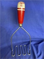 Vintage Potato Masher with red Wooden Handle