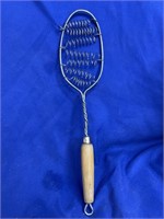 Vintage Wire Whisk frying kitchen tool.  Wooden