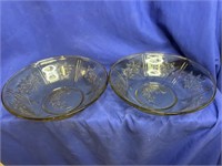 2 Yellow Depression glass 8” 1/2” Serving Bowls.