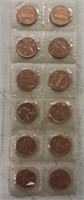 (CARD OF 12) LINCOLN MEMORIAL CENTS (UNCIRCULATED)