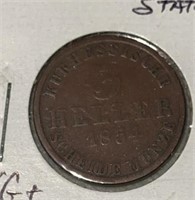 1854 GERMAN STATES (3-HELLER) COIN (VG+)