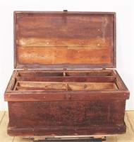 Vintage Wood Tool Trunk w/ Wood Divider Trays