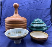 Interesting Turned Wood Container, Ceramic Dishes